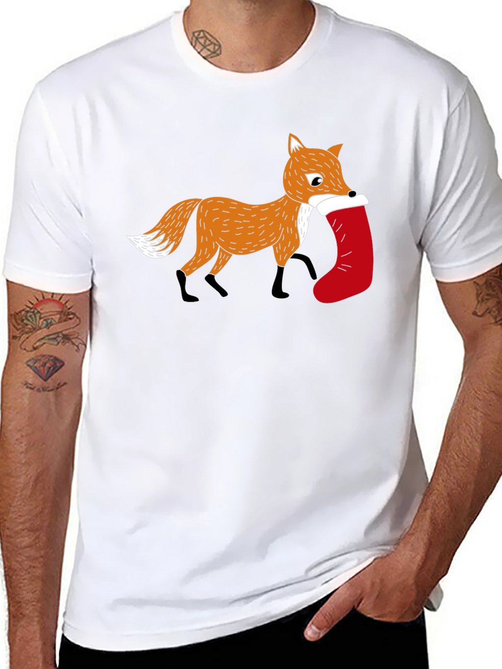 Fox with Stocking Graphic Tee - Holiday Style