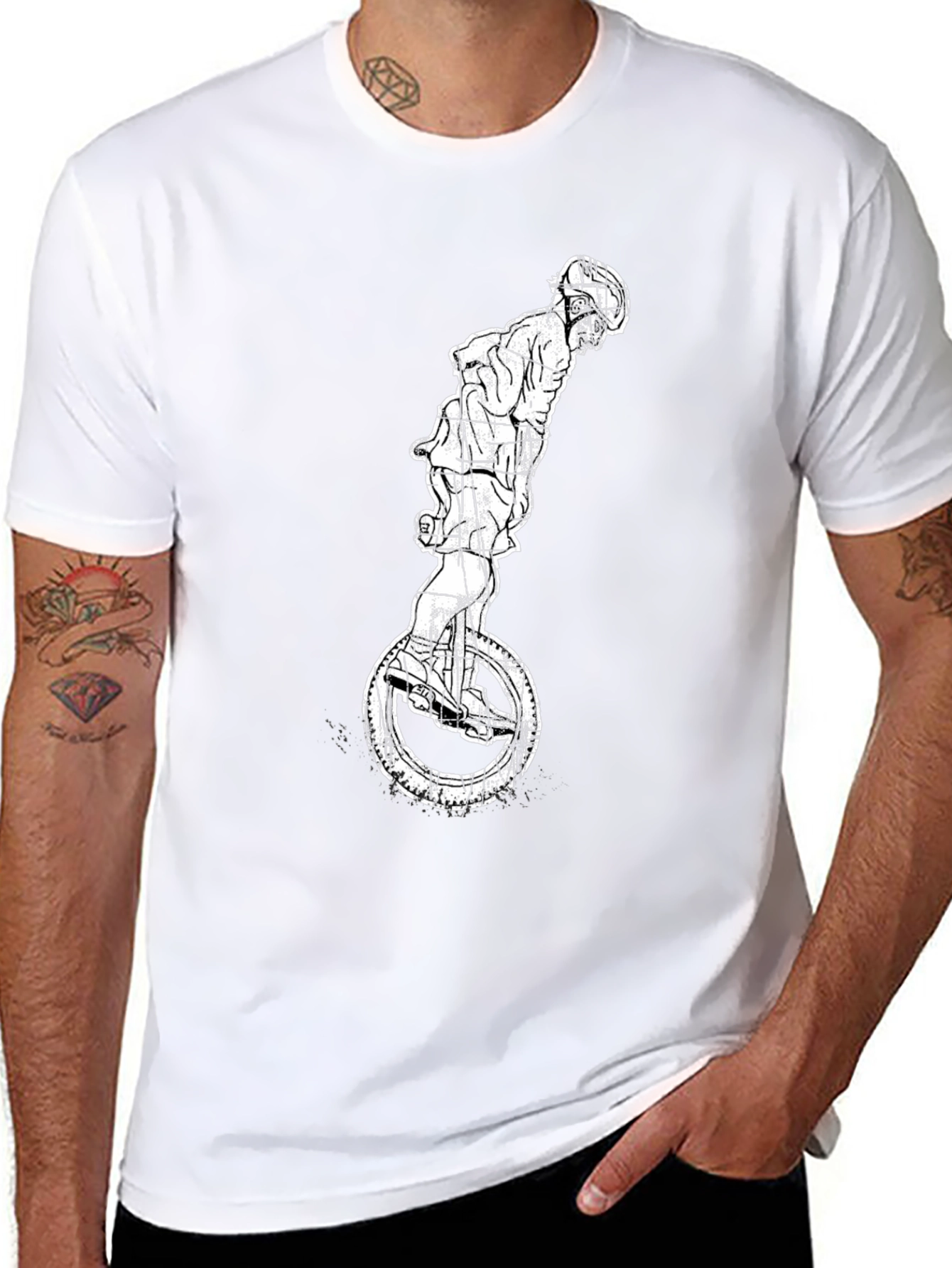 Unicycle Rider Graphic Tee - Cool Black T-Shirt