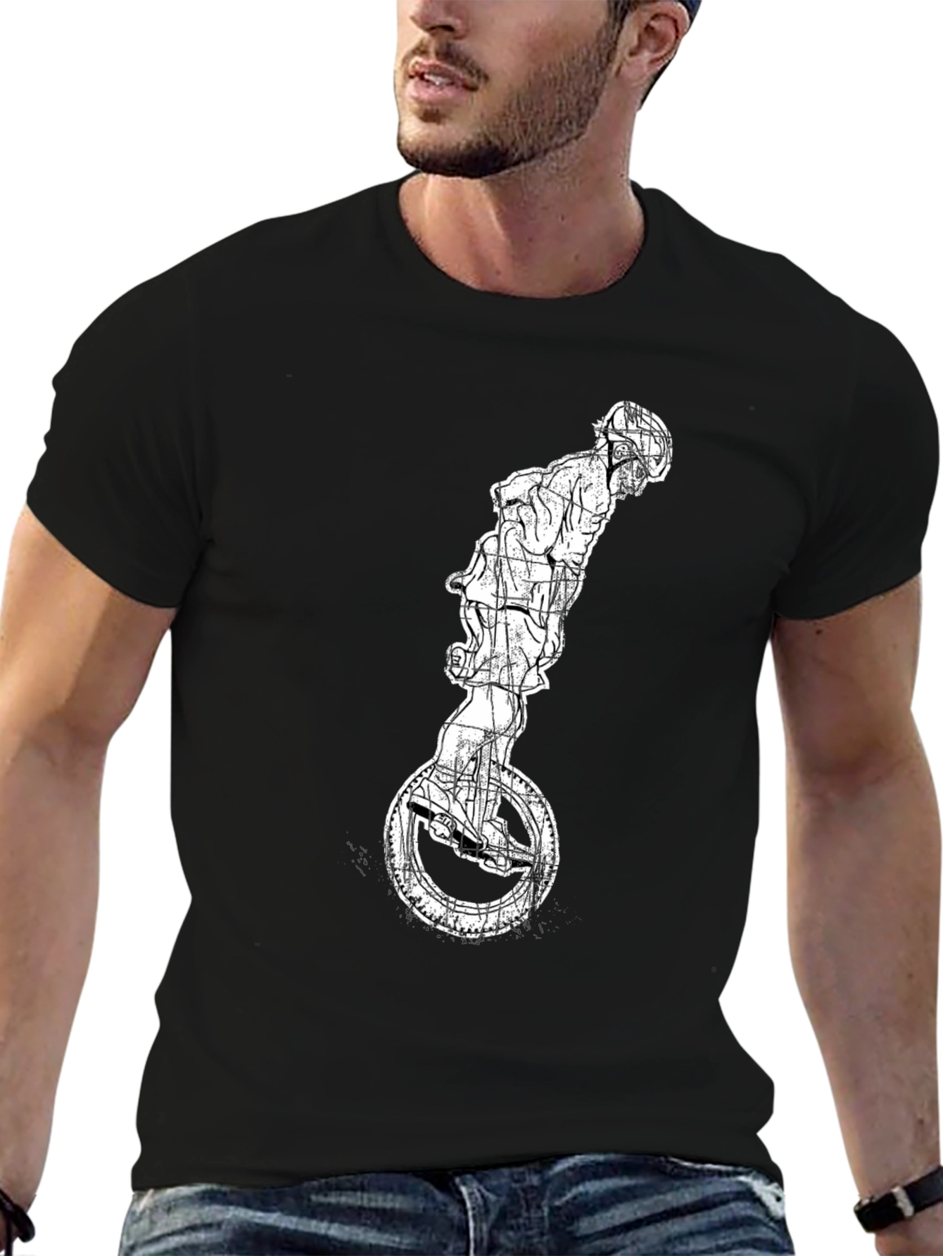 Unicycle Rider Graphic Tee - Cool Black T-Shirt