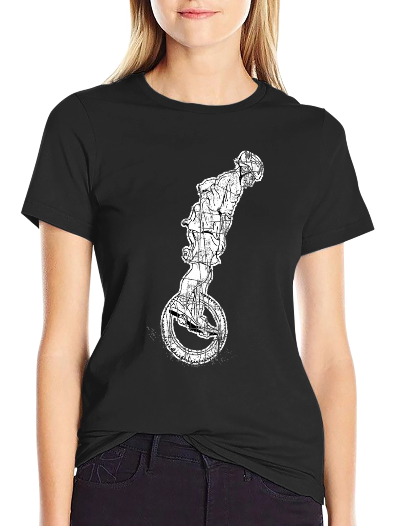 Unicycle Rider Graphic Tee - Cool Black T-Shirt