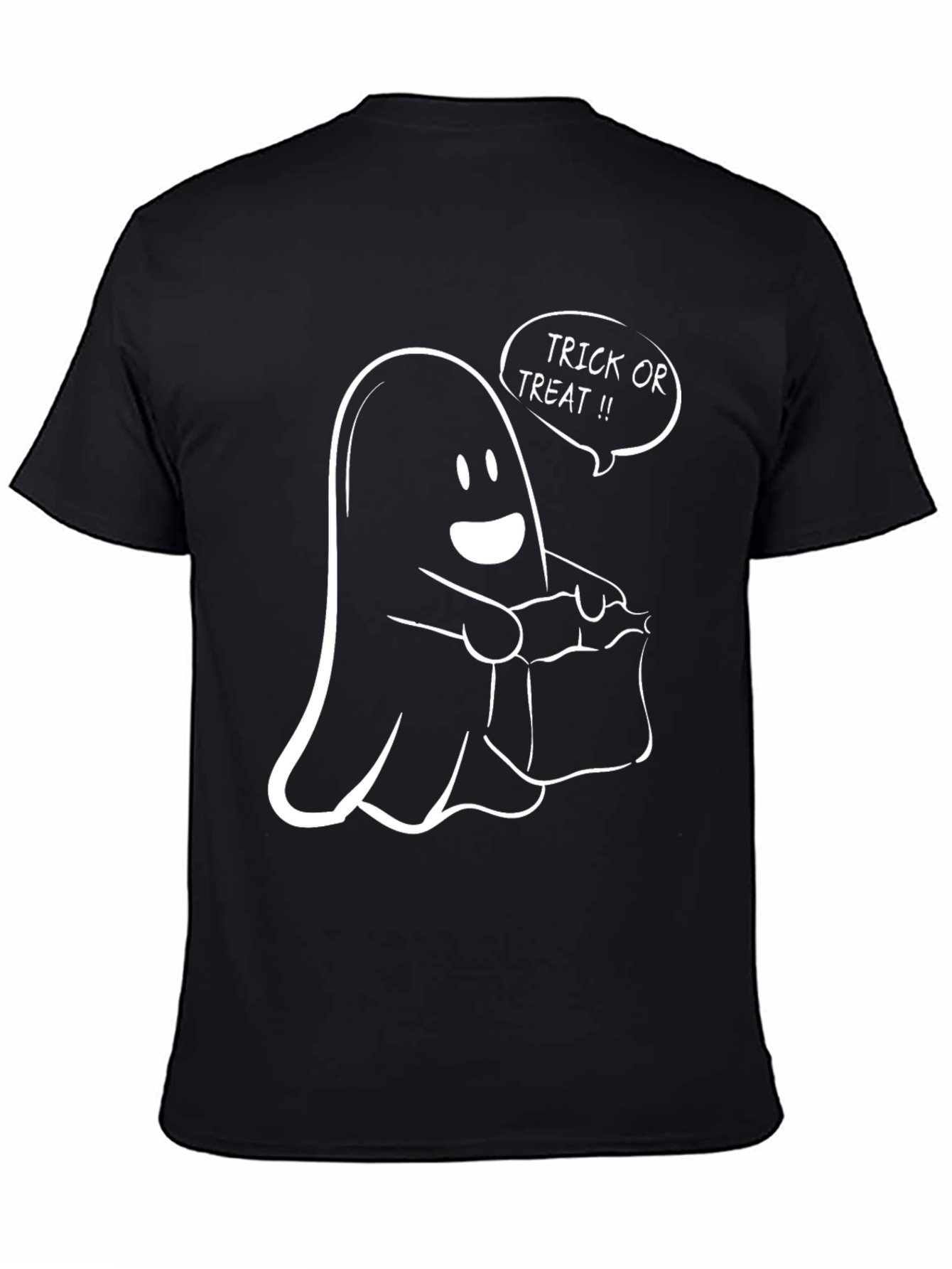 Halloween Ghost Trick or Treat Graphic Tee - Mens Black T-Shirt