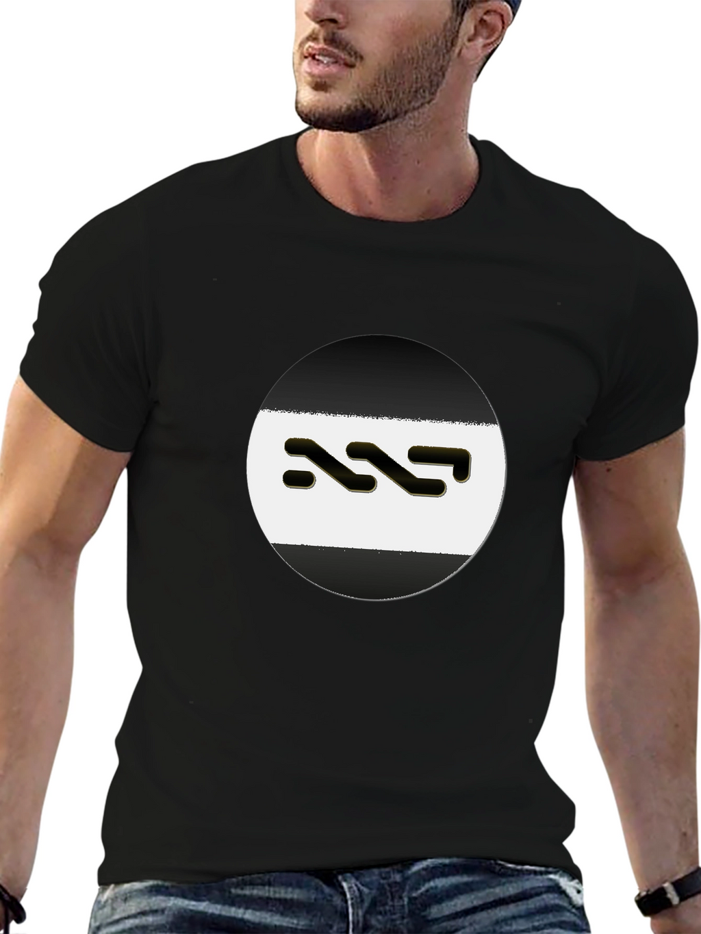 Modern Black T-Shirt with Unique Logo Design