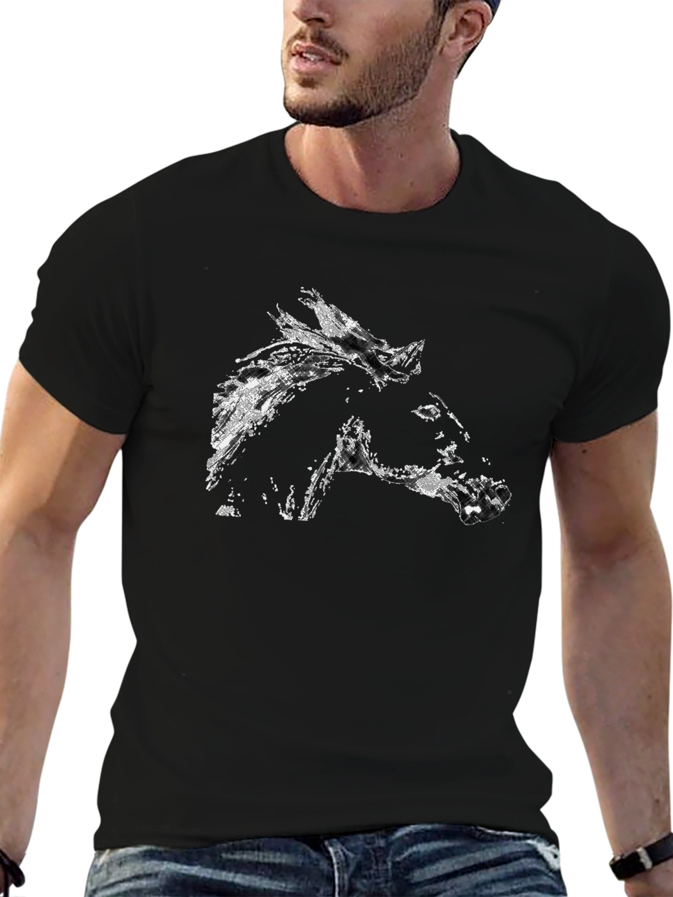 Black Horse Graphic Tee - Stylish Mens T-Shirt