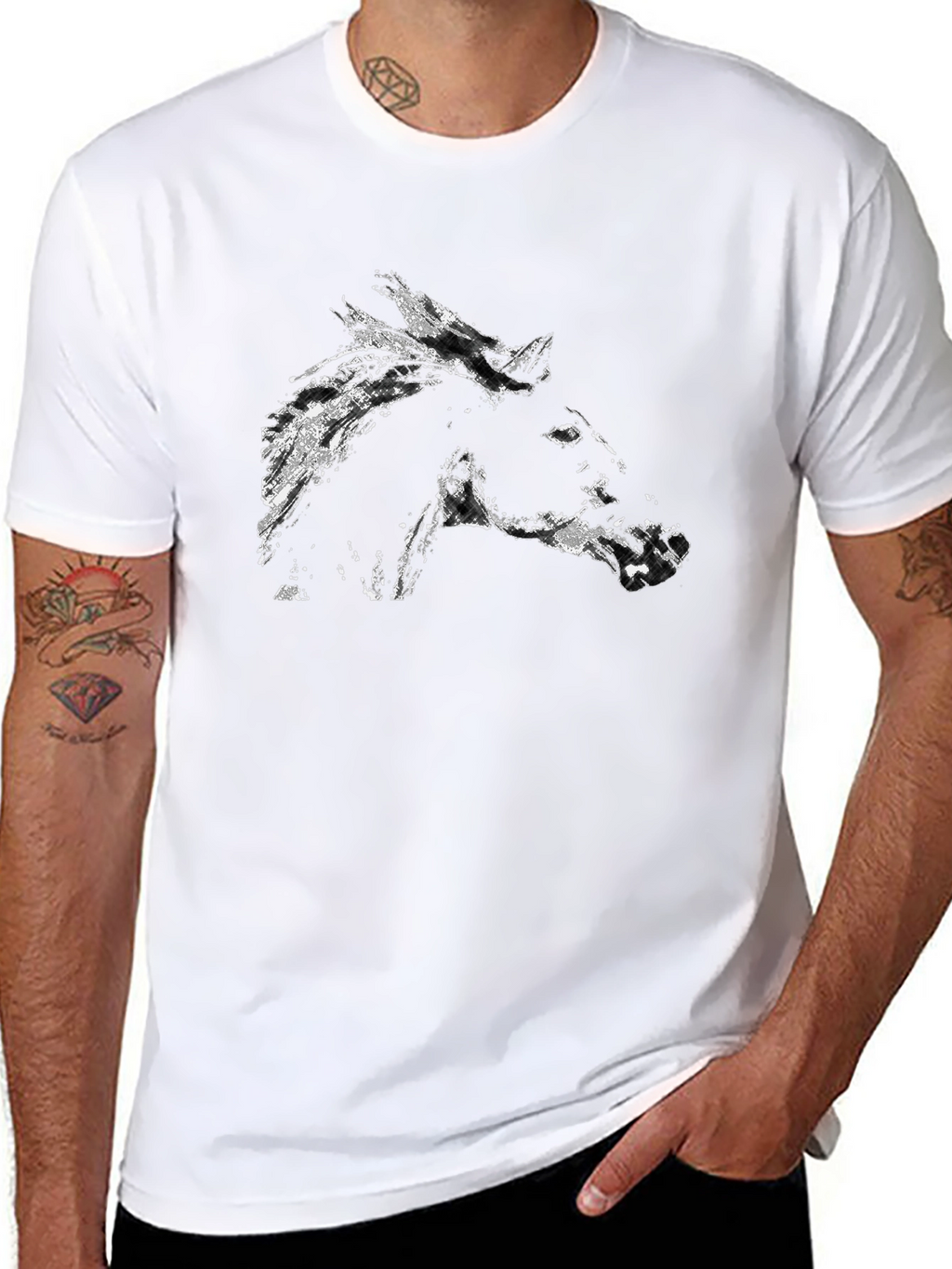 Black Horse Graphic Tee - Stylish Mens T-Shirt