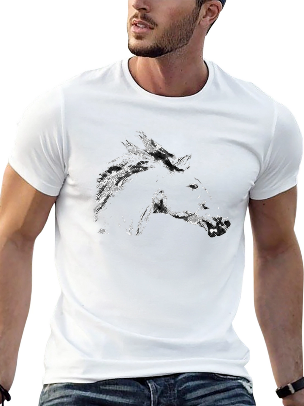 Black Horse Graphic Tee - Stylish Mens T-Shirt