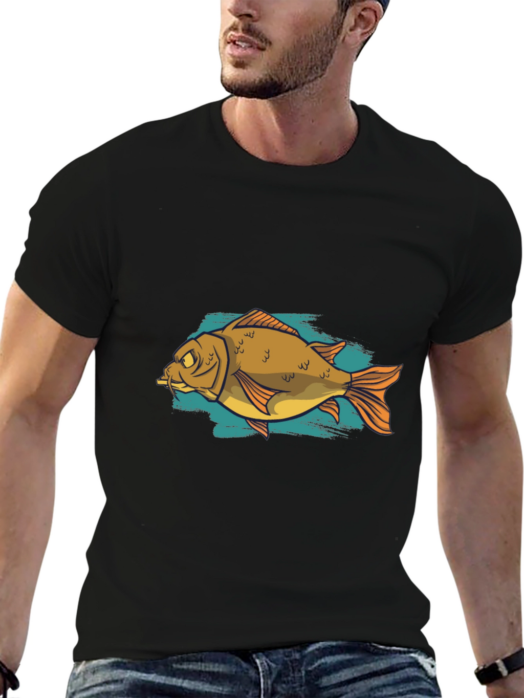 Funny Fish Graphic Black T-Shirt