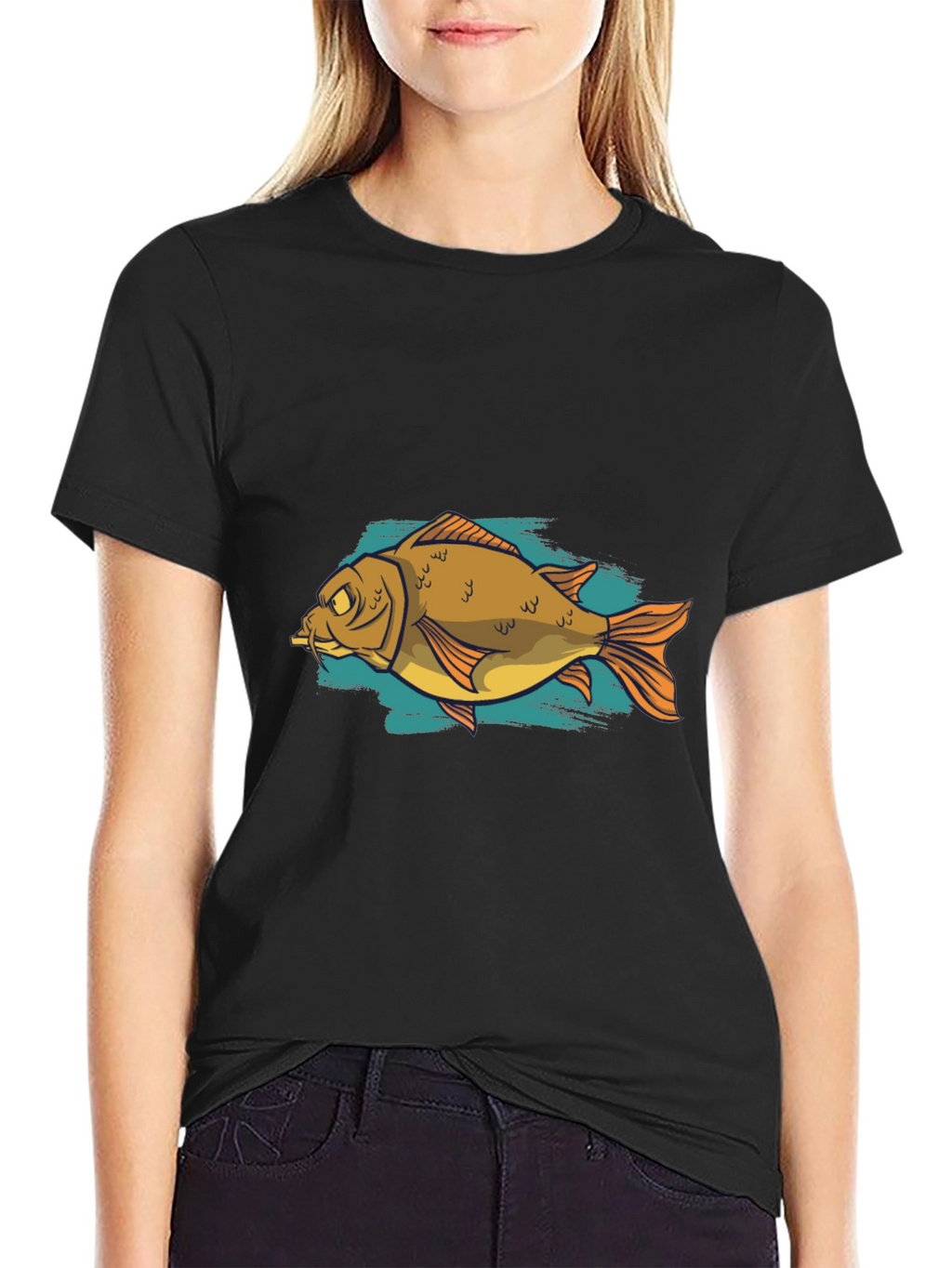 Funny Fish Graphic Black T-Shirt
