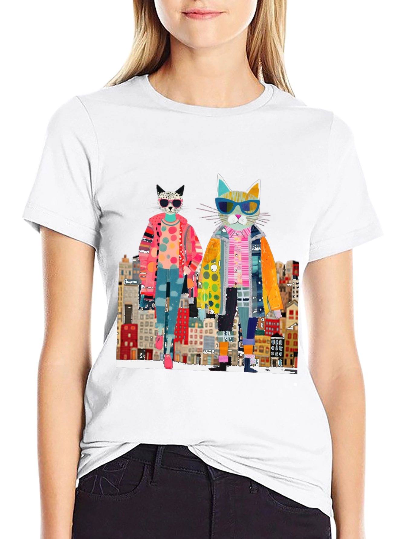 Cats in the City Black Graphic Tee