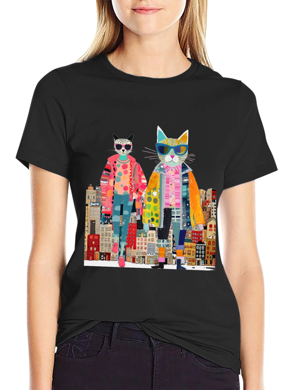 Cats in the City Black Graphic Tee