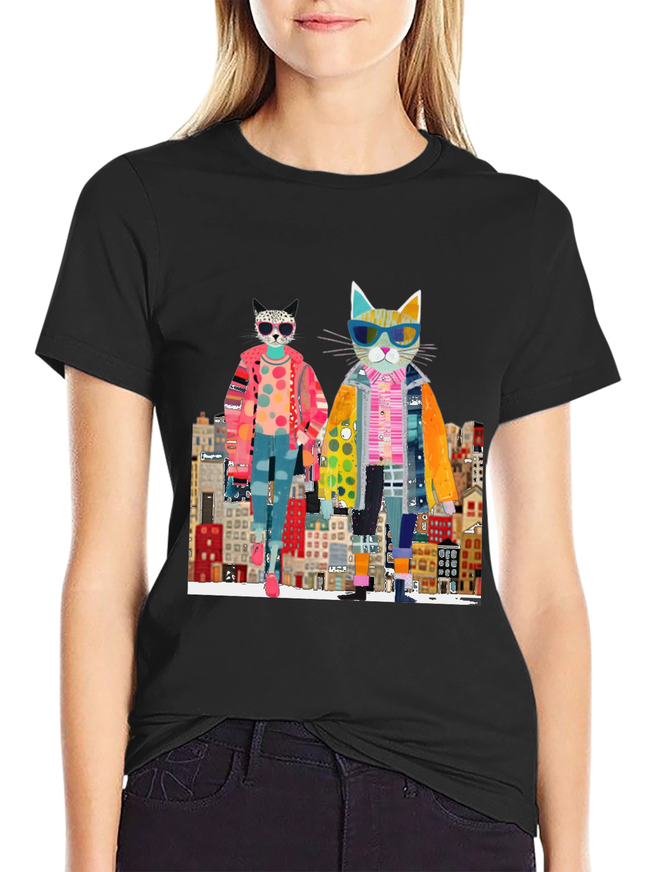 Cats in the City Black Graphic Tee