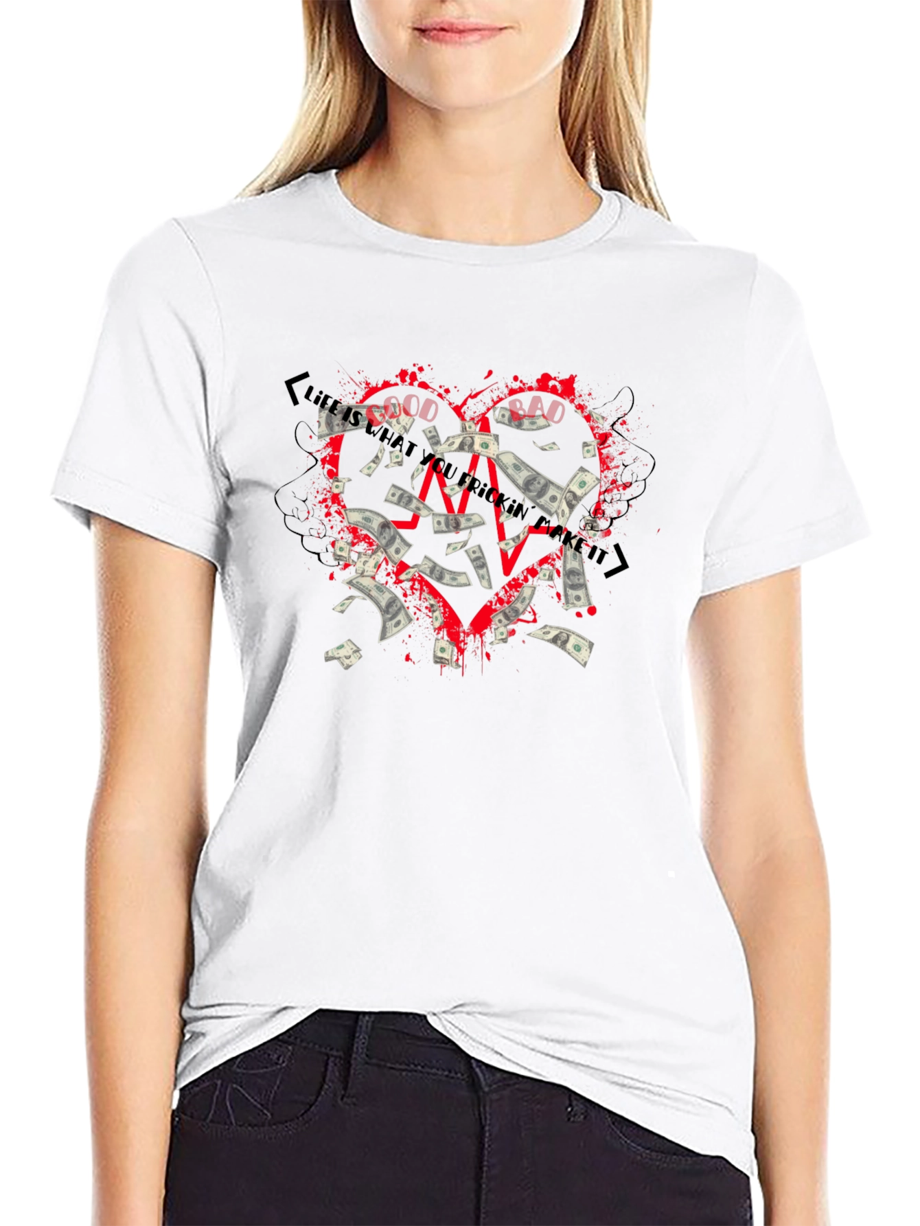 Money Heart Graphic T-Shirt - Black