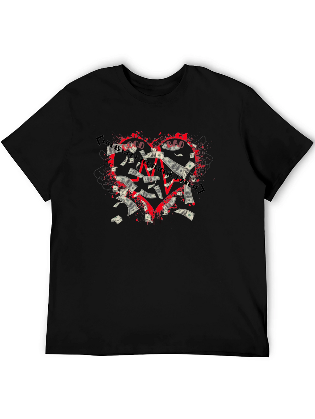 Money Heart Graphic T-Shirt - Black