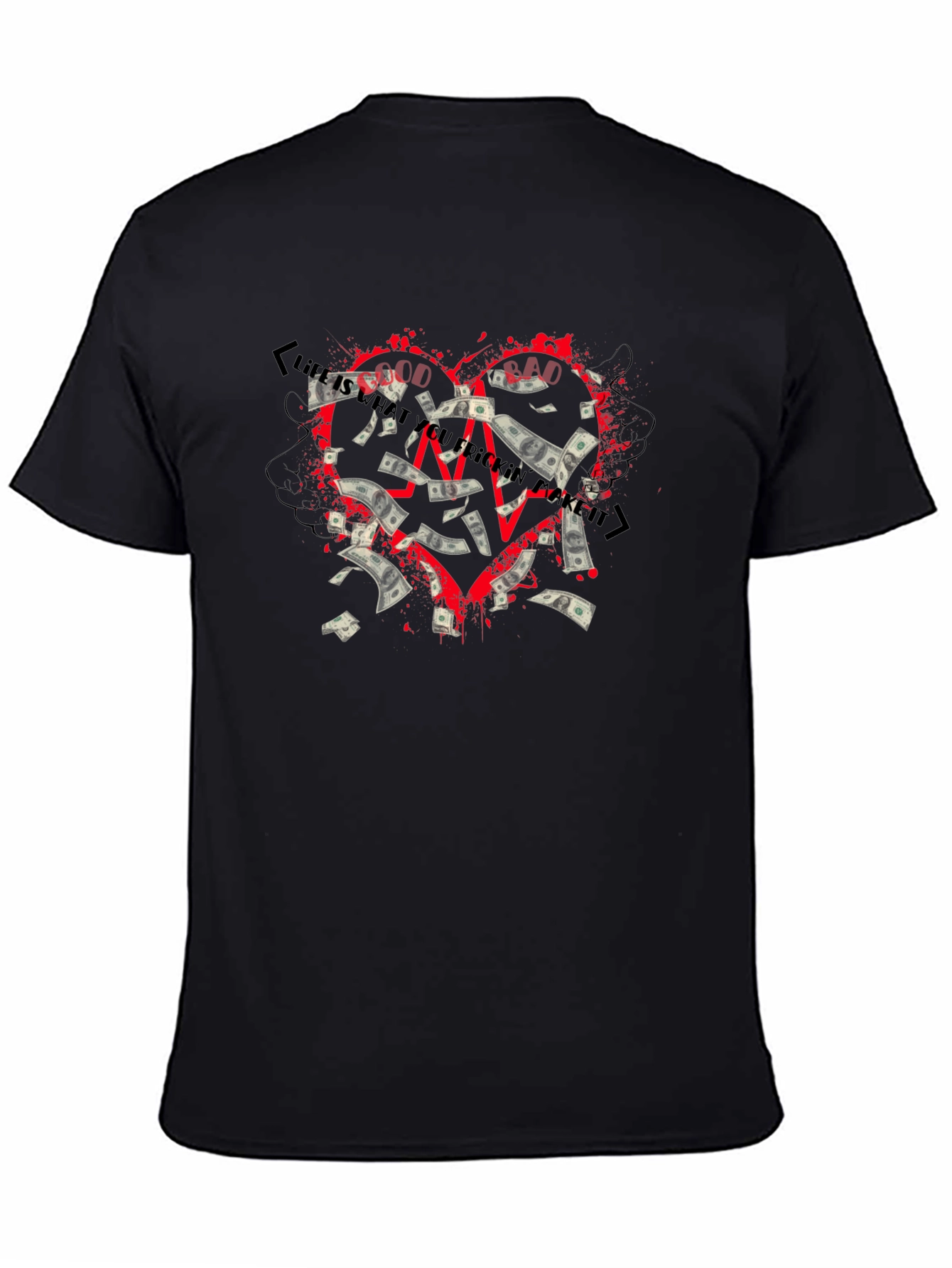 Money Heart Graphic T-Shirt - Black