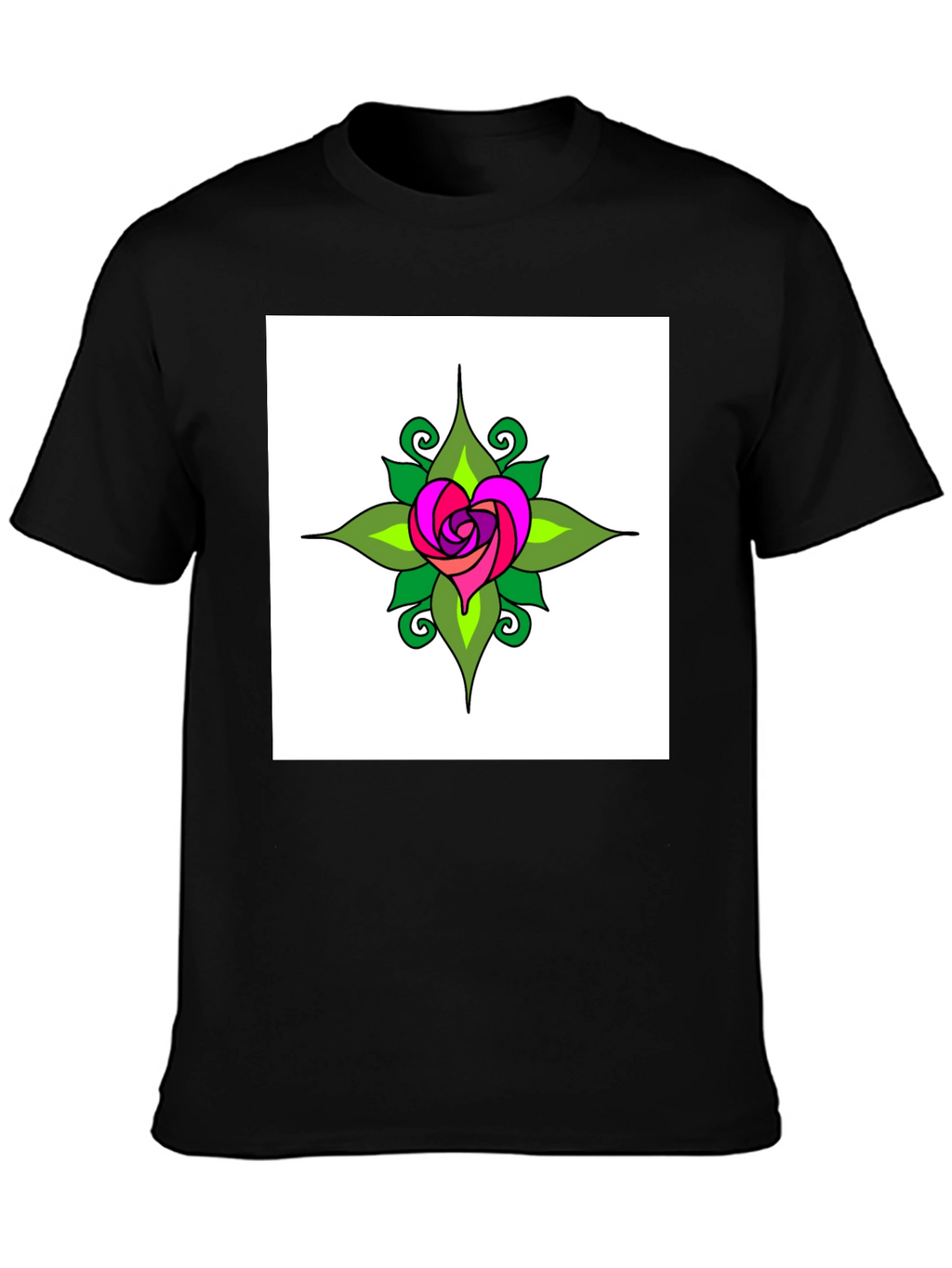 Heart Rose Graphic Tee - Black Cotton T-Shirt