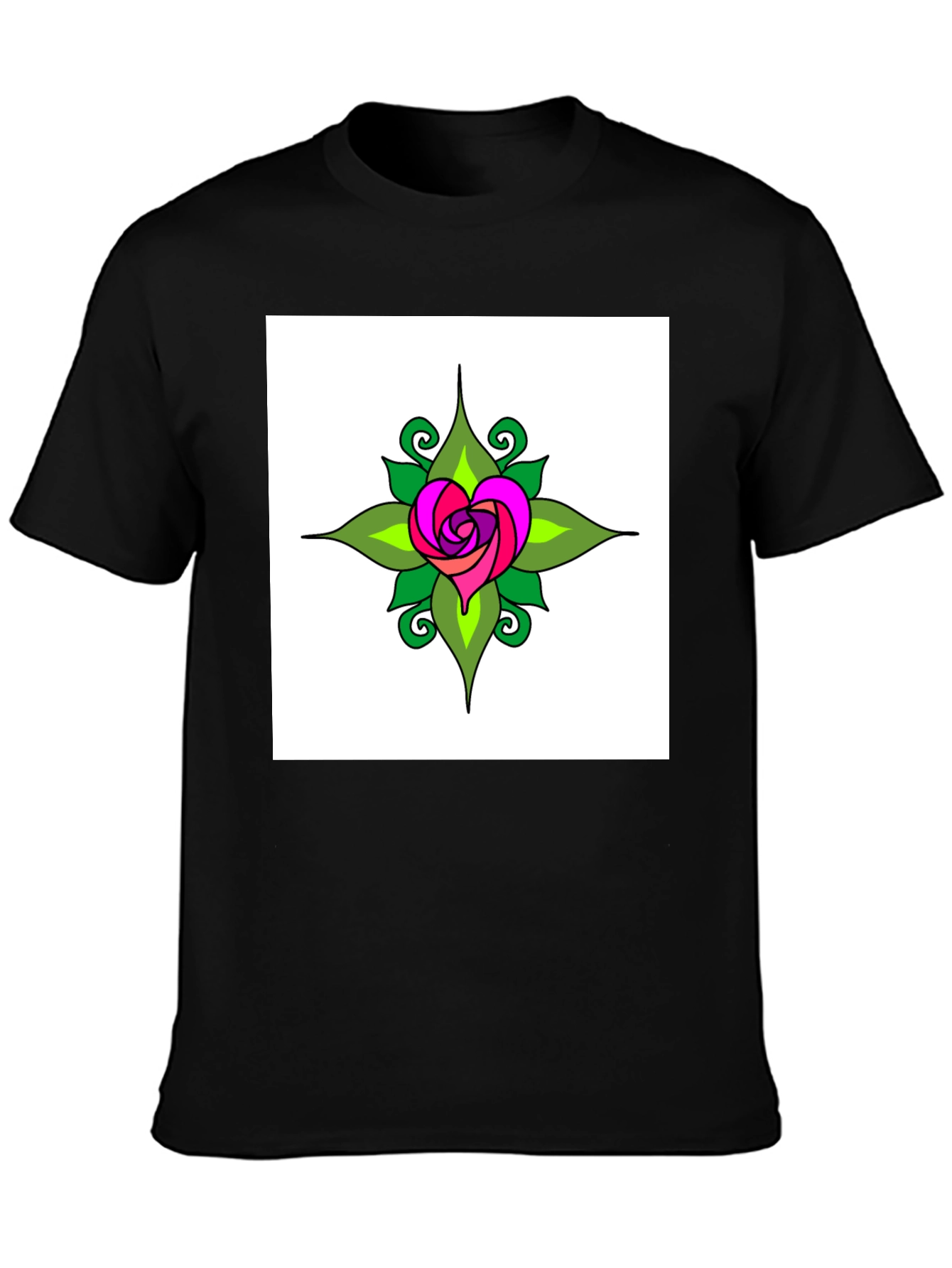 Heart Rose Graphic Tee - Black Cotton T-Shirt
