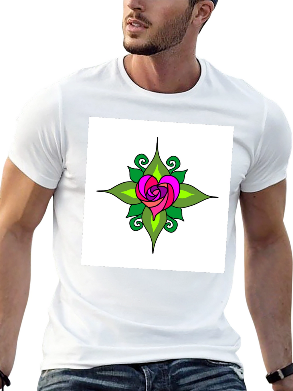 Heart Rose Graphic Tee - Black Cotton T-Shirt
