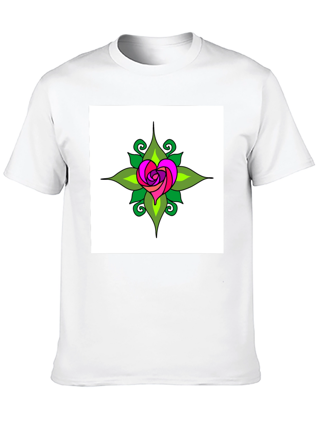 Heart Rose Graphic Tee - Black Cotton T-Shirt