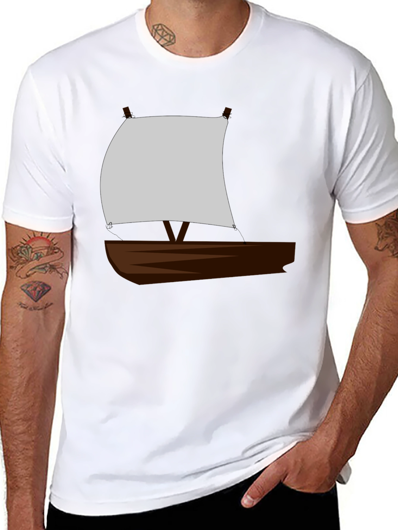 Sailboat Graphic T-Shirt - Black Crew Neck Tee