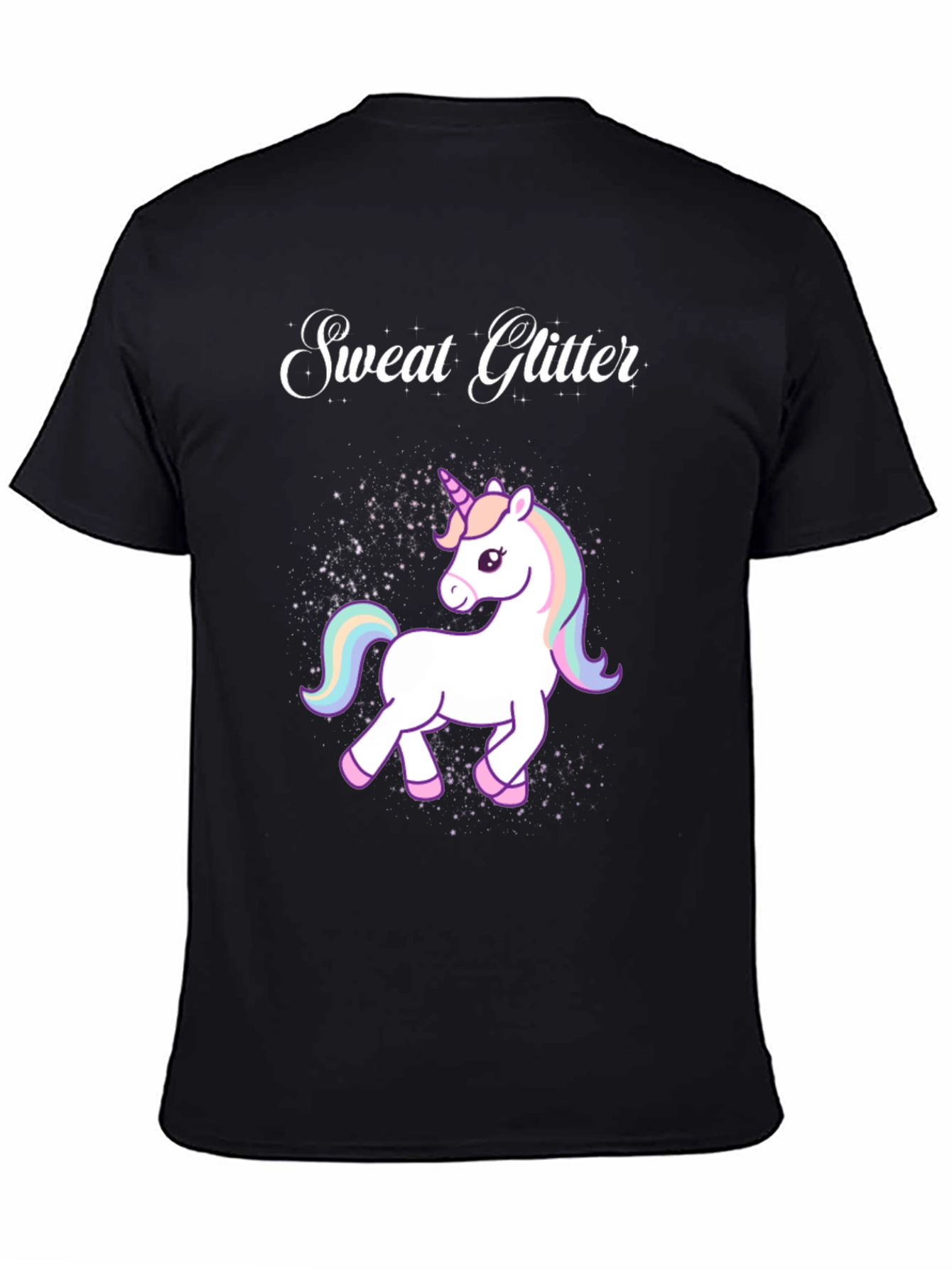 Sweat Glitter Unicorn Graphic Tee - Black Cotton Blend