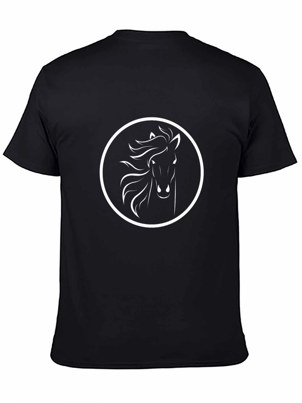 Black T-Shirt with White Horse Circle Design
