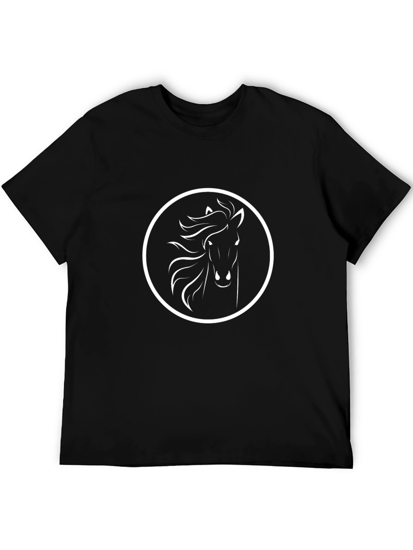 Black T-Shirt with White Horse Circle Design
