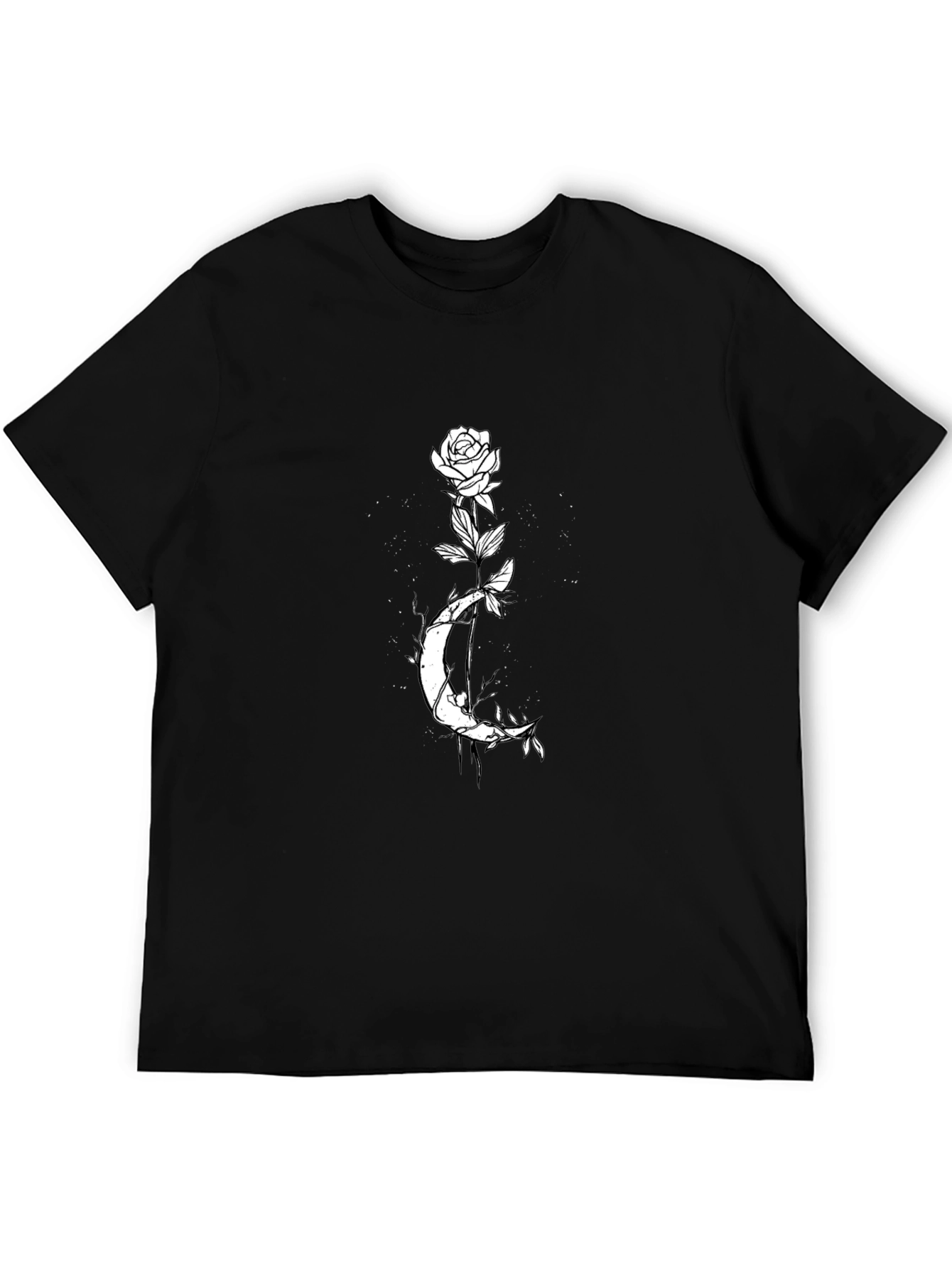 Rose Moon Graphic Tee - Black Cotton Casual Shirt