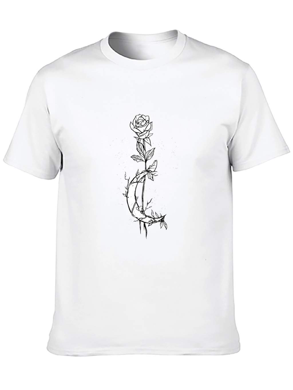 Rose Moon Graphic Tee - Black Cotton Casual Shirt