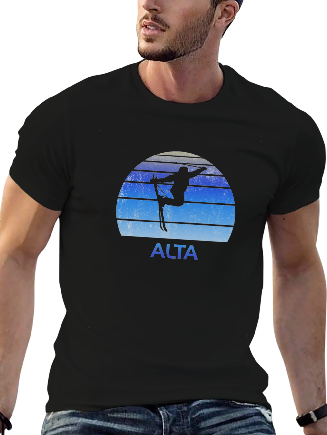 Alta Skiing T-Shirt Black Retro Graphic Tee