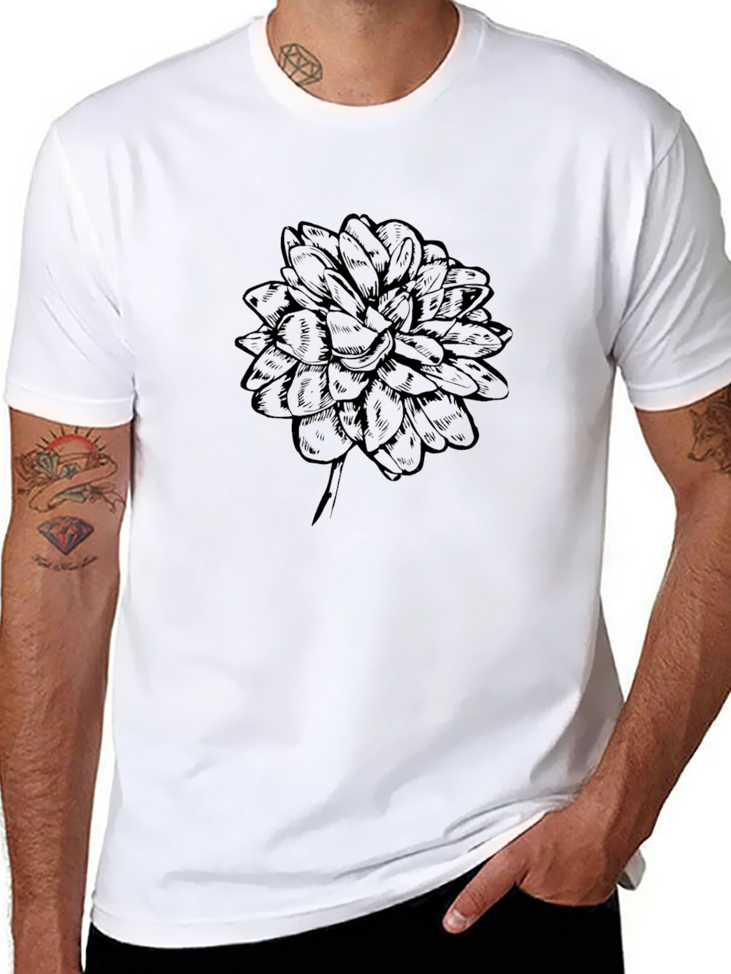Black Flower Graphic Tee - Mens Casual Style