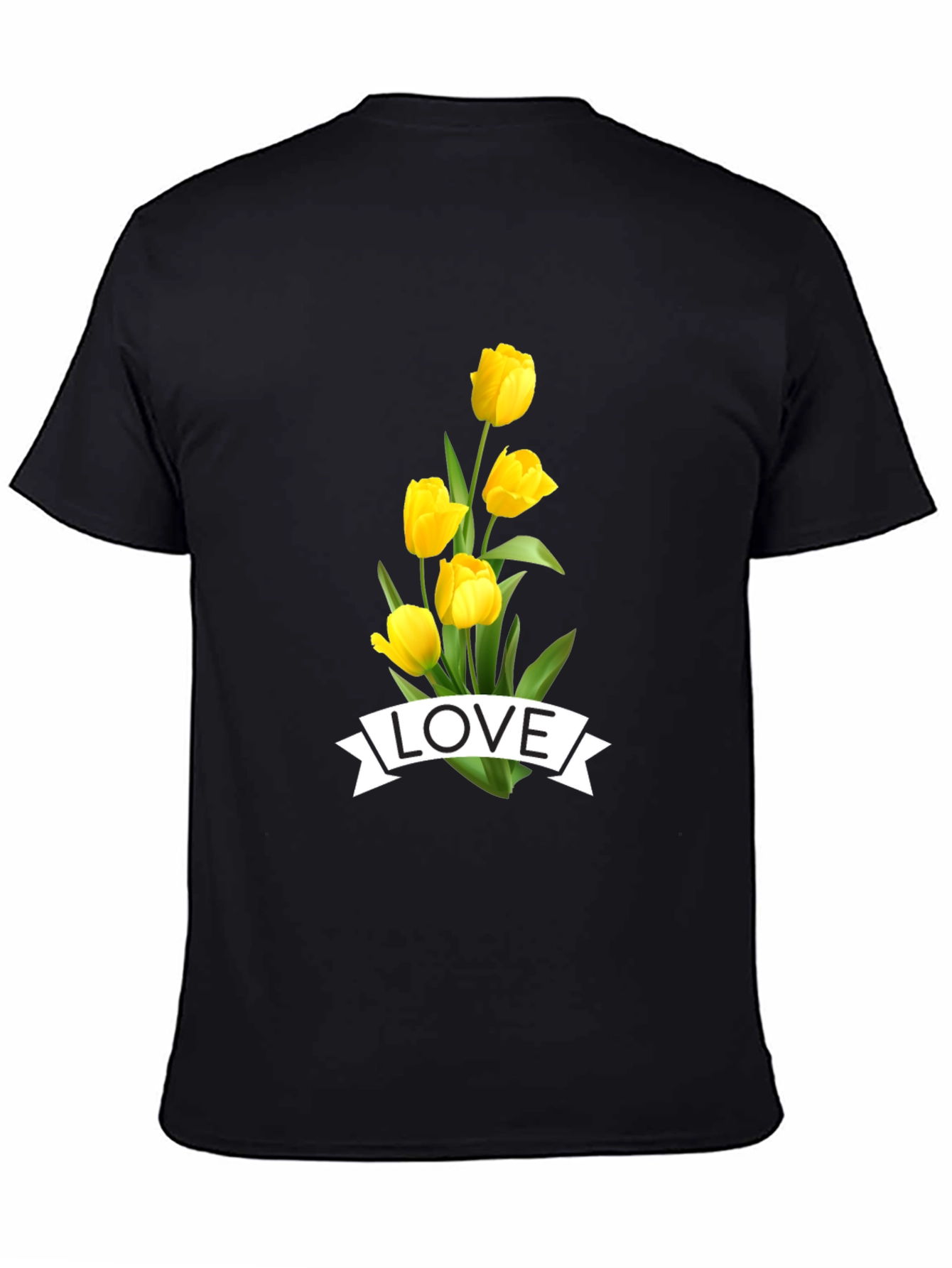 Love Tulips Graphic Tee - Black Cotton T-Shirt