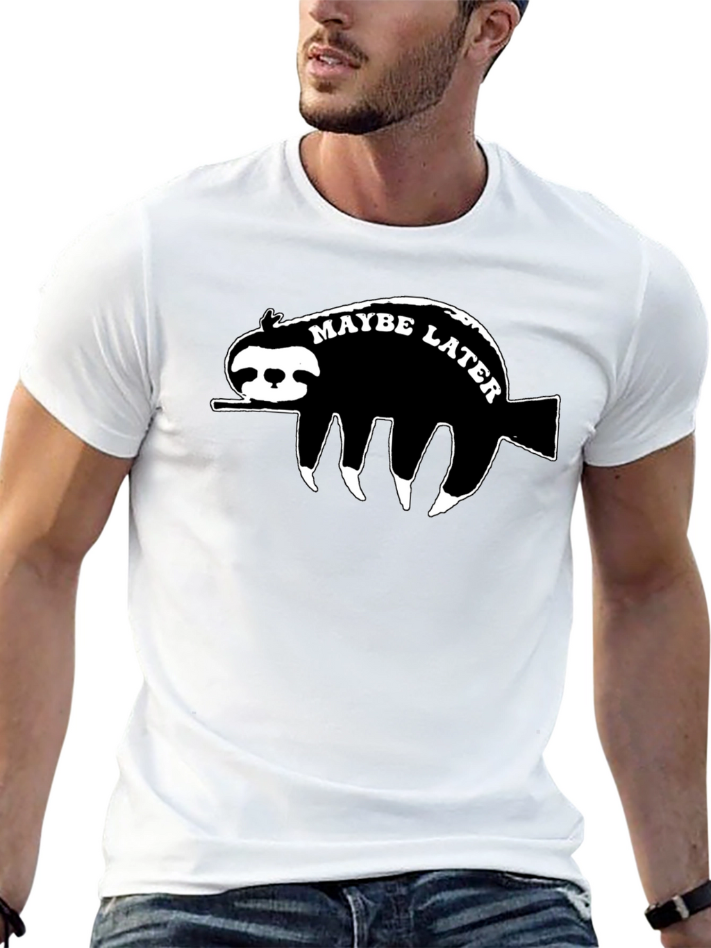 Maybe Later Sloth Graphic T-Shirt - Relaxed Style