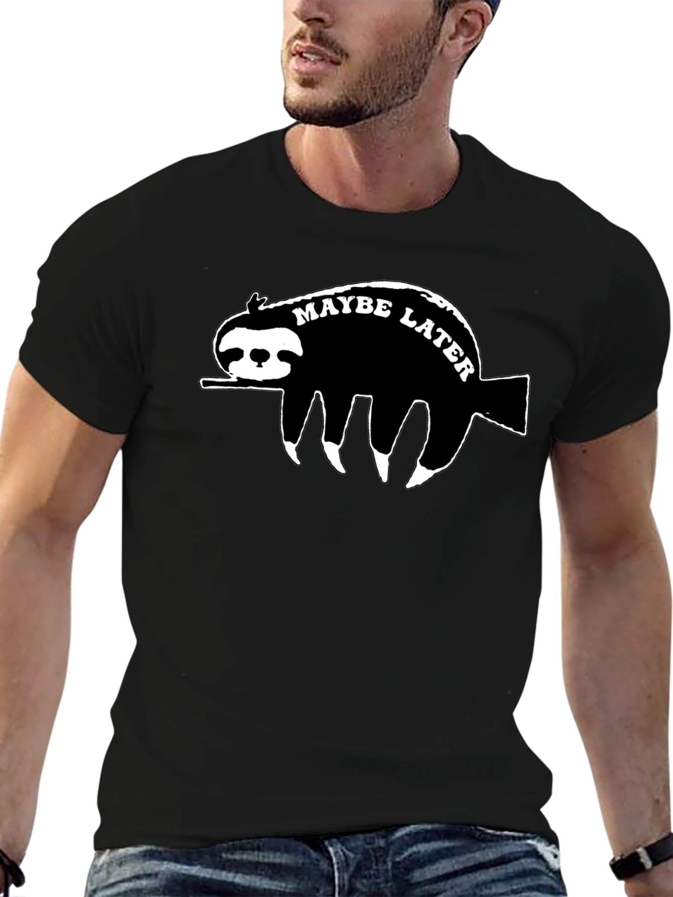 Maybe Later Sloth Graphic T-Shirt - Relaxed Style