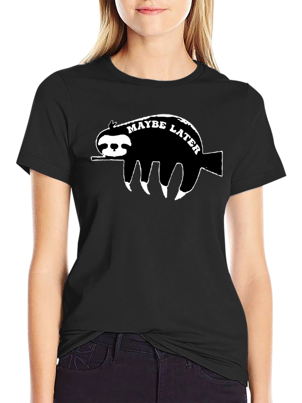 Maybe Later Sloth Graphic T-Shirt - Relaxed Style