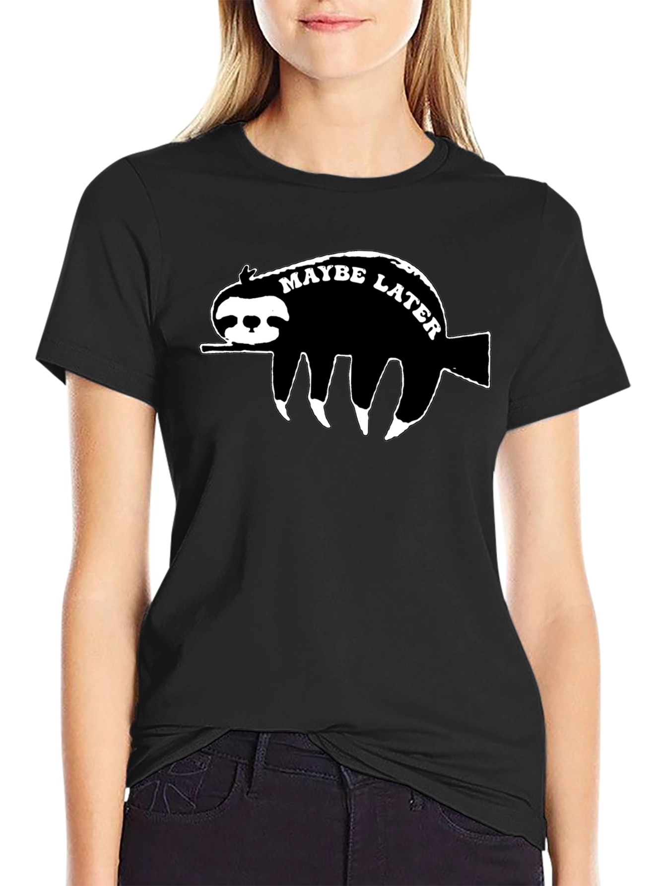 Maybe Later Sloth Graphic T-Shirt - Relaxed Style