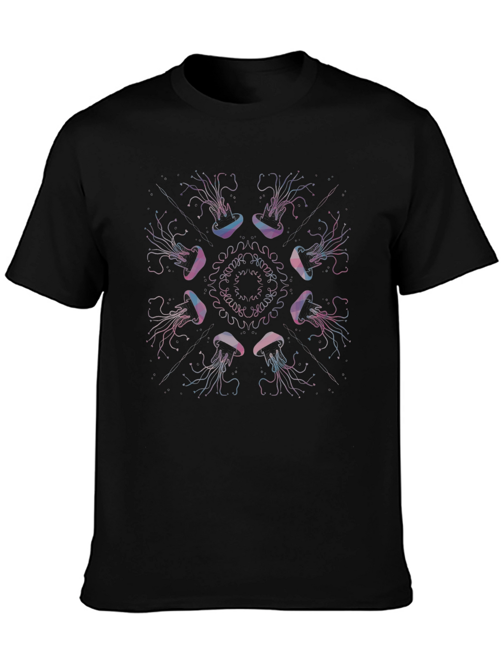 Jellyfish Mandala Graphic Print Black Tee