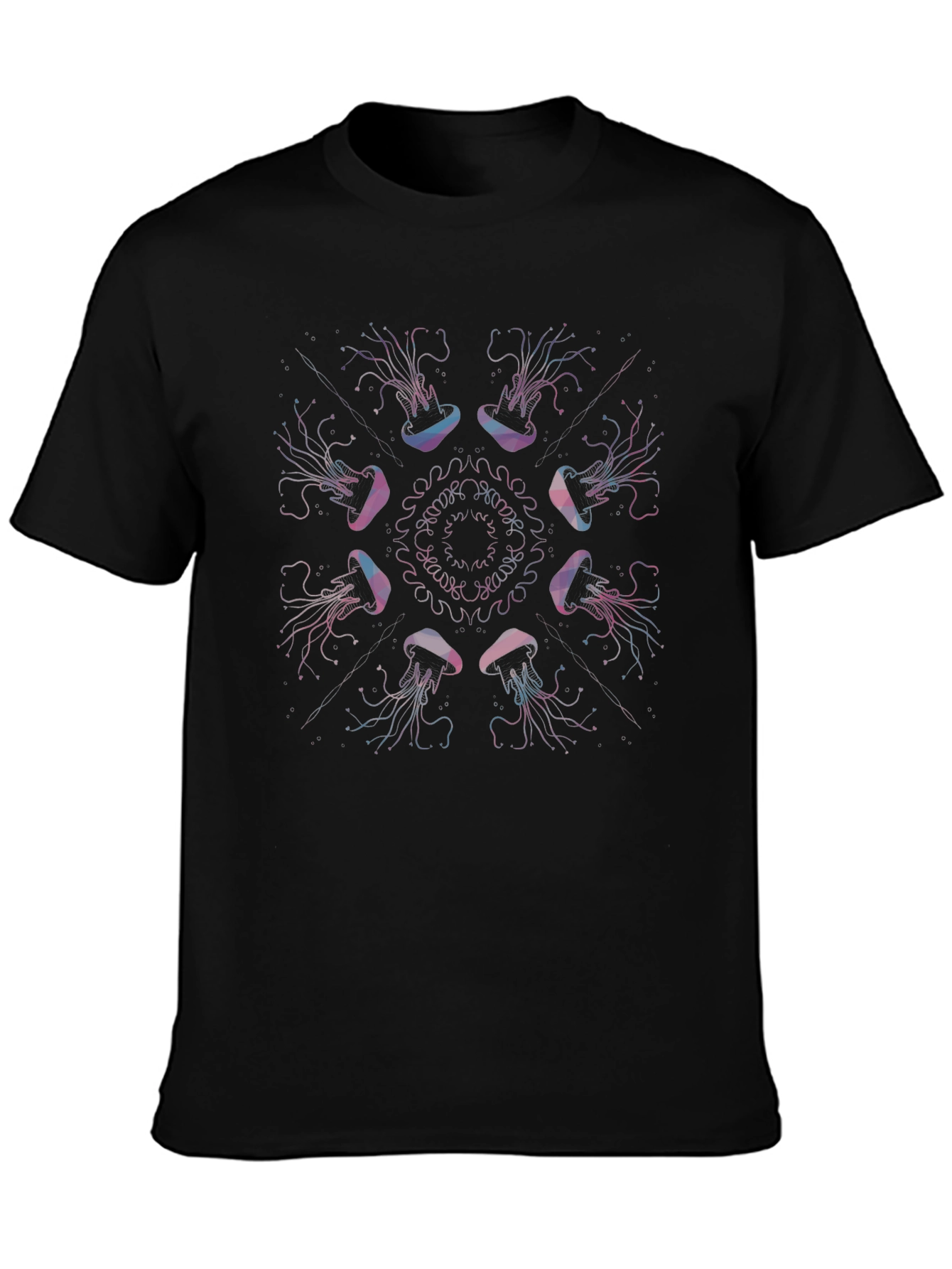 Jellyfish Mandala Graphic Print Black Tee