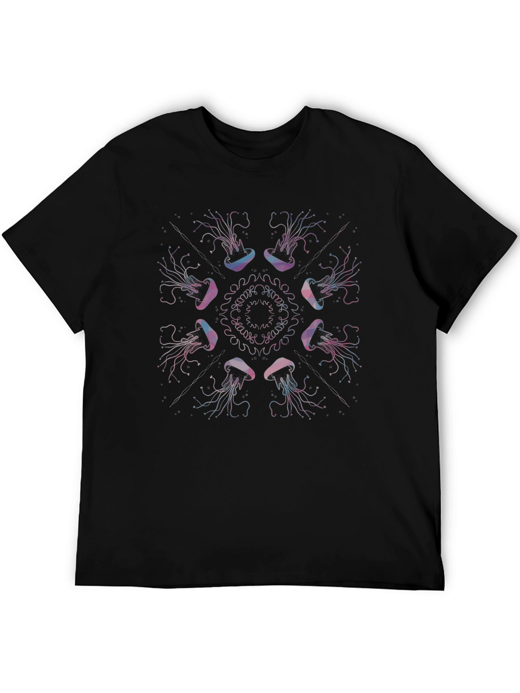Jellyfish Mandala Graphic Print Black Tee