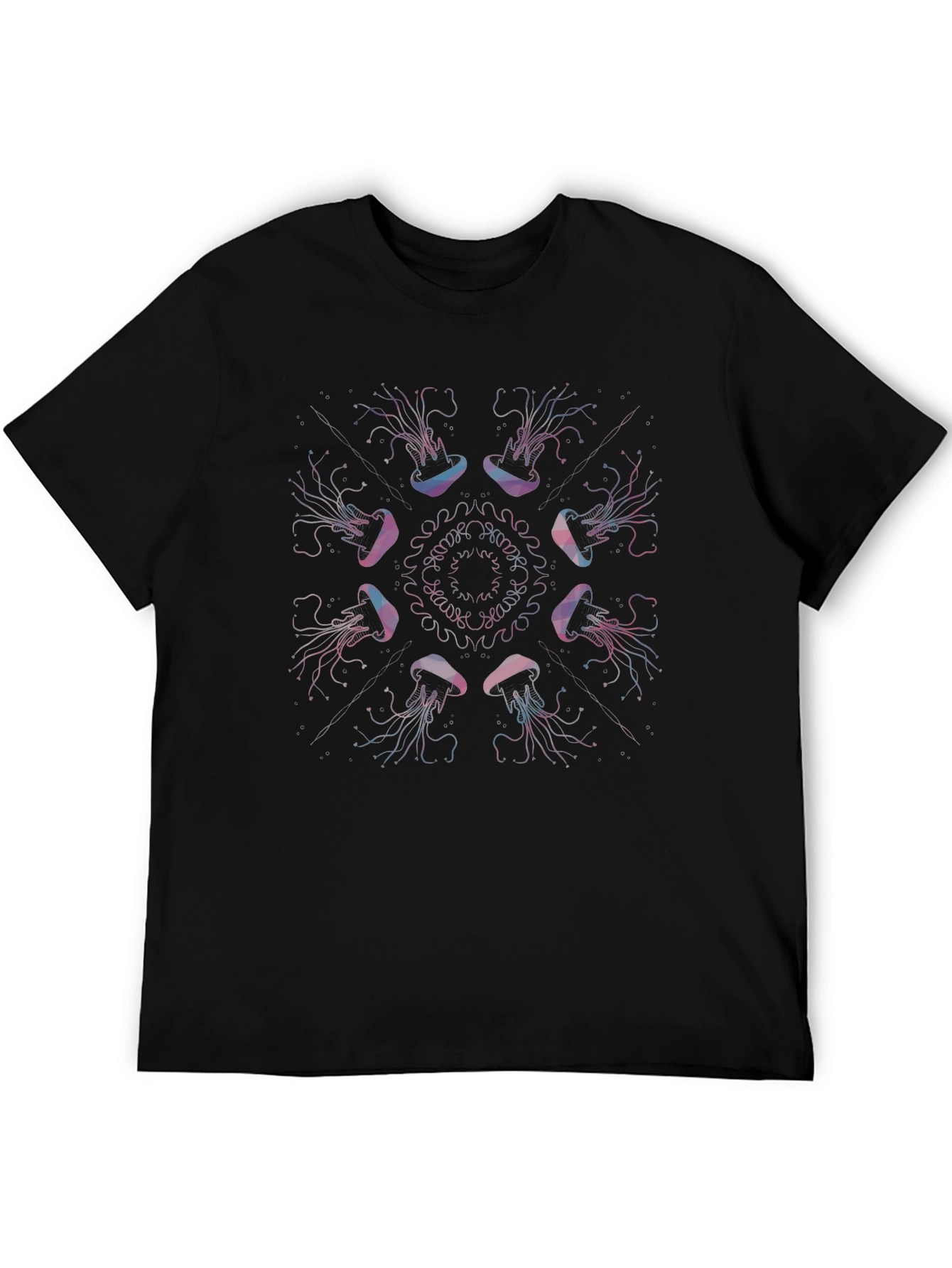 Jellyfish Mandala Graphic Print Black Tee