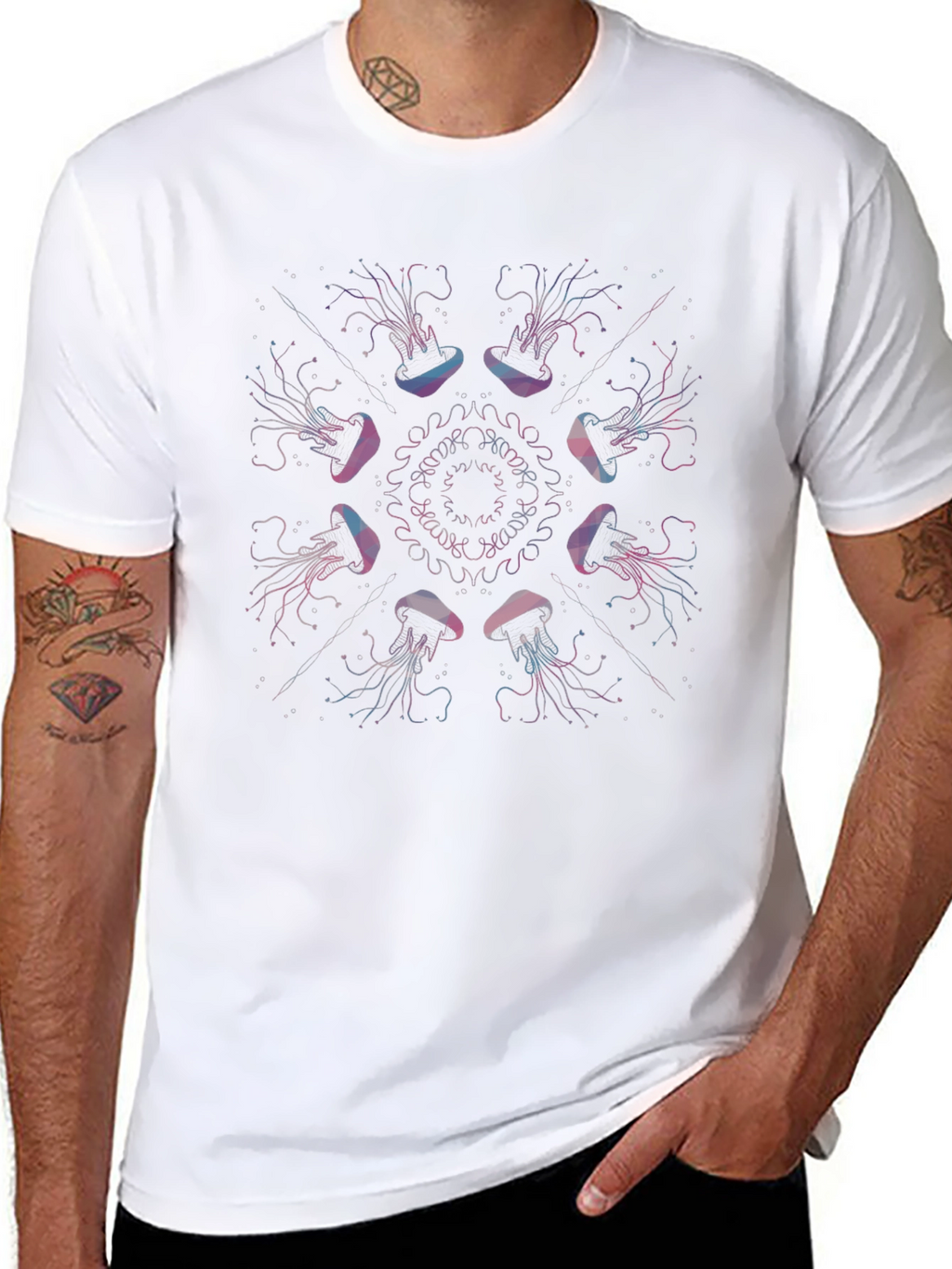 Jellyfish Mandala Graphic Print Black Tee