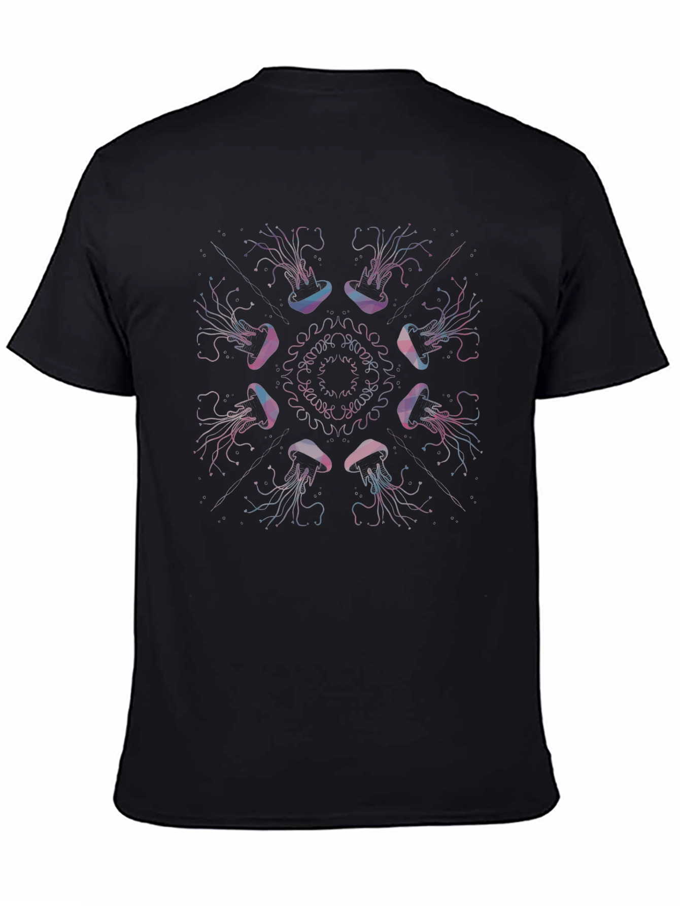 Jellyfish Mandala Graphic Print Black Tee