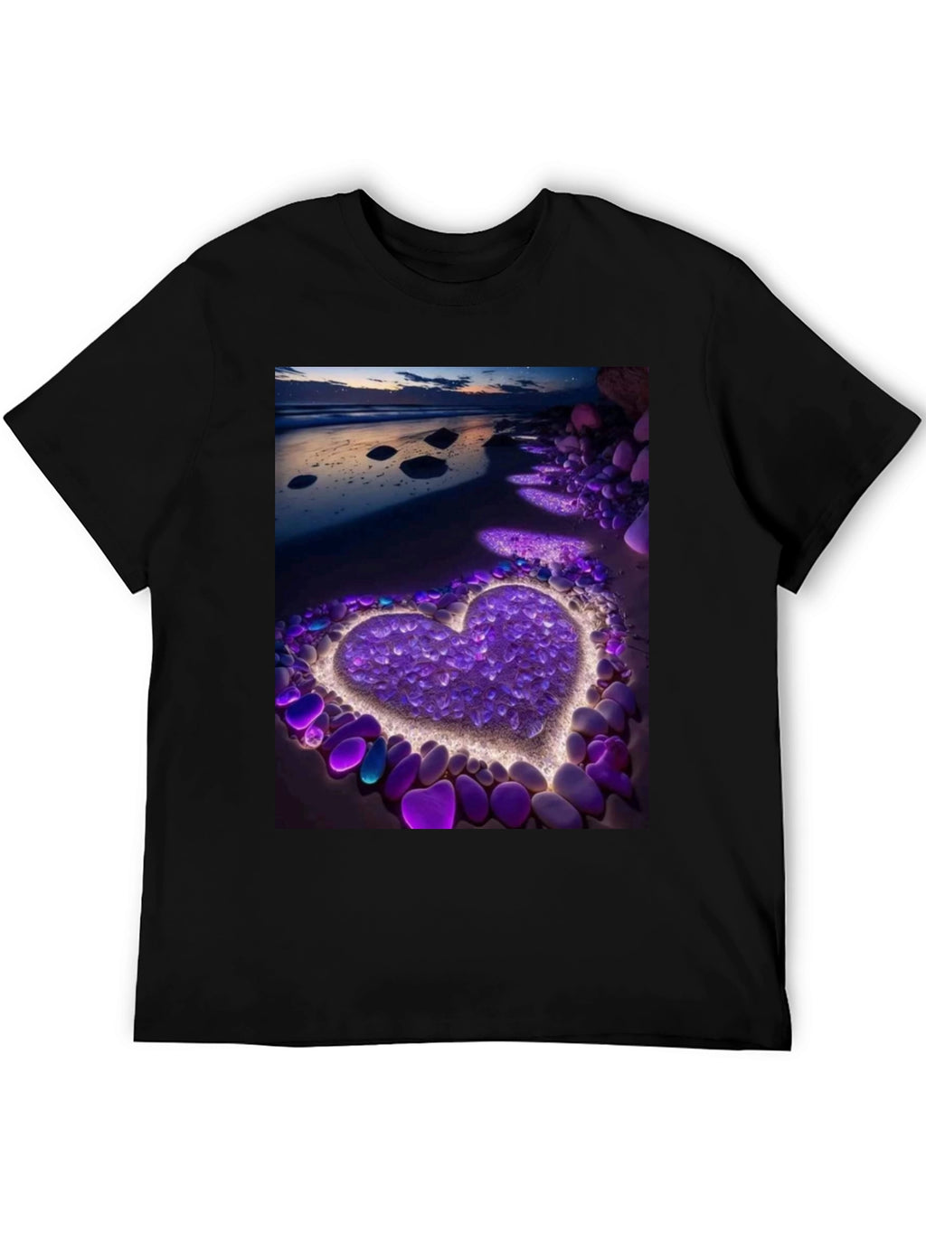 Heart Beach Print Tee - Stylish Graphic T-Shirt