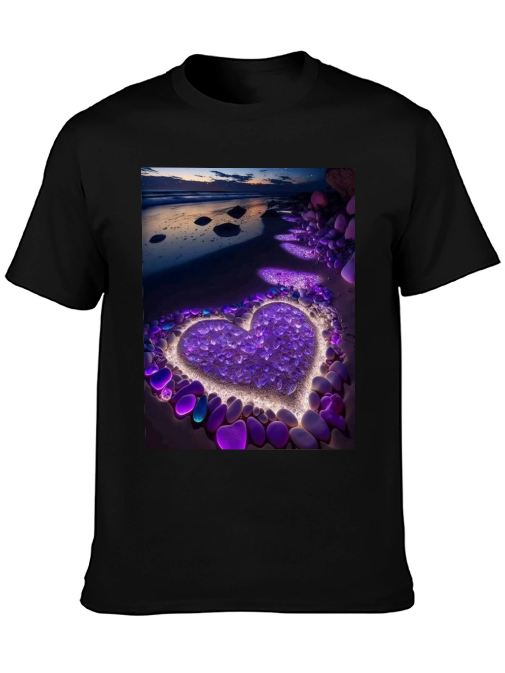 Heart Beach Print Tee - Stylish Graphic T-Shirt