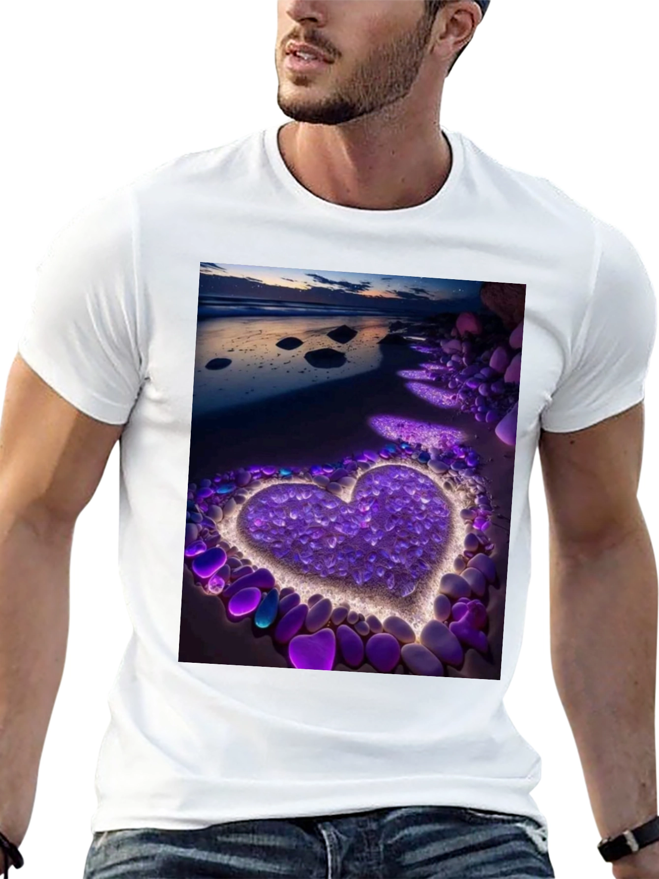 Heart Beach Print Tee - Stylish Graphic T-Shirt