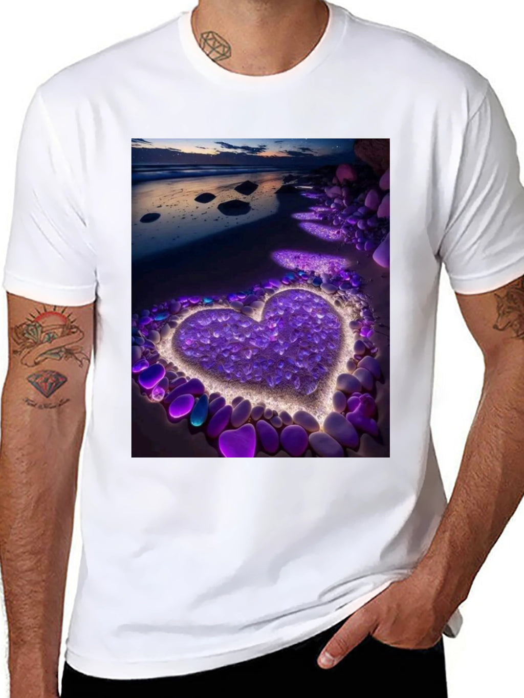 Heart Beach Print Tee - Stylish Graphic T-Shirt