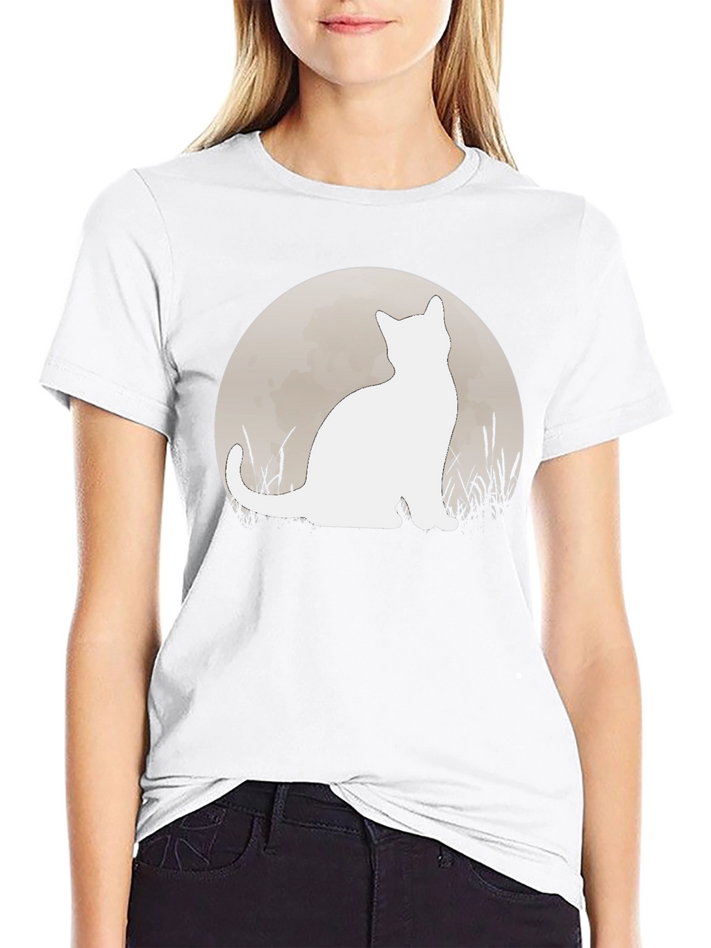 Moon Cat Graphic Tee - Black Casual Shirt