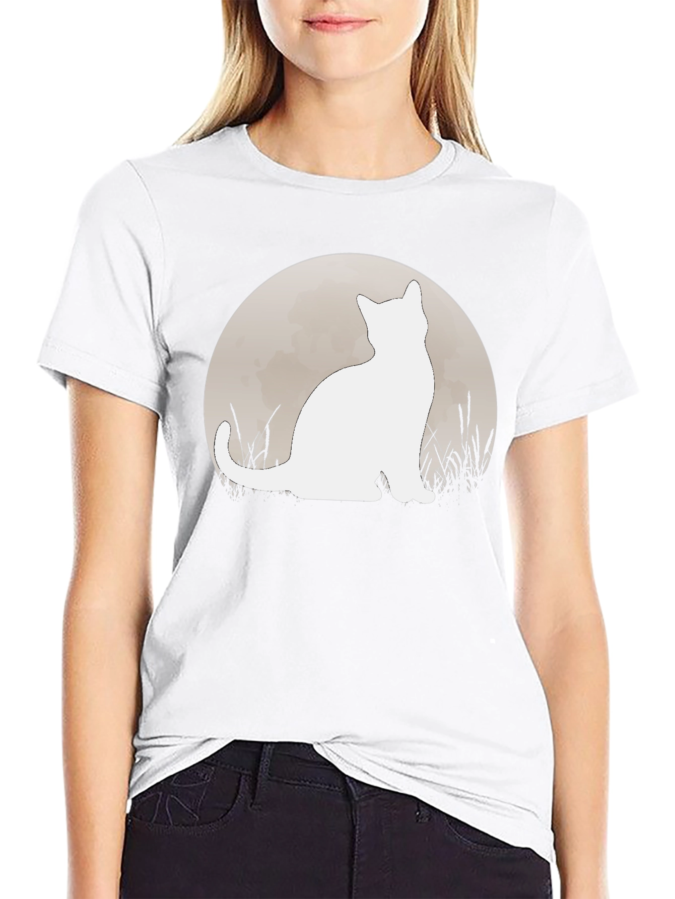 Moon Cat Graphic Tee - Black Casual Shirt