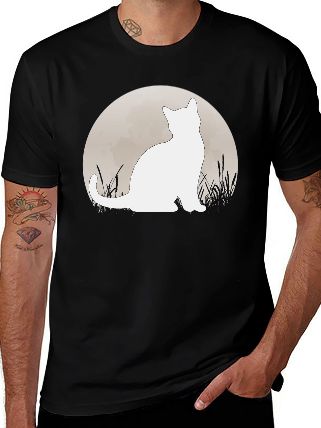 Moon Cat Graphic Tee - Black Casual Shirt
