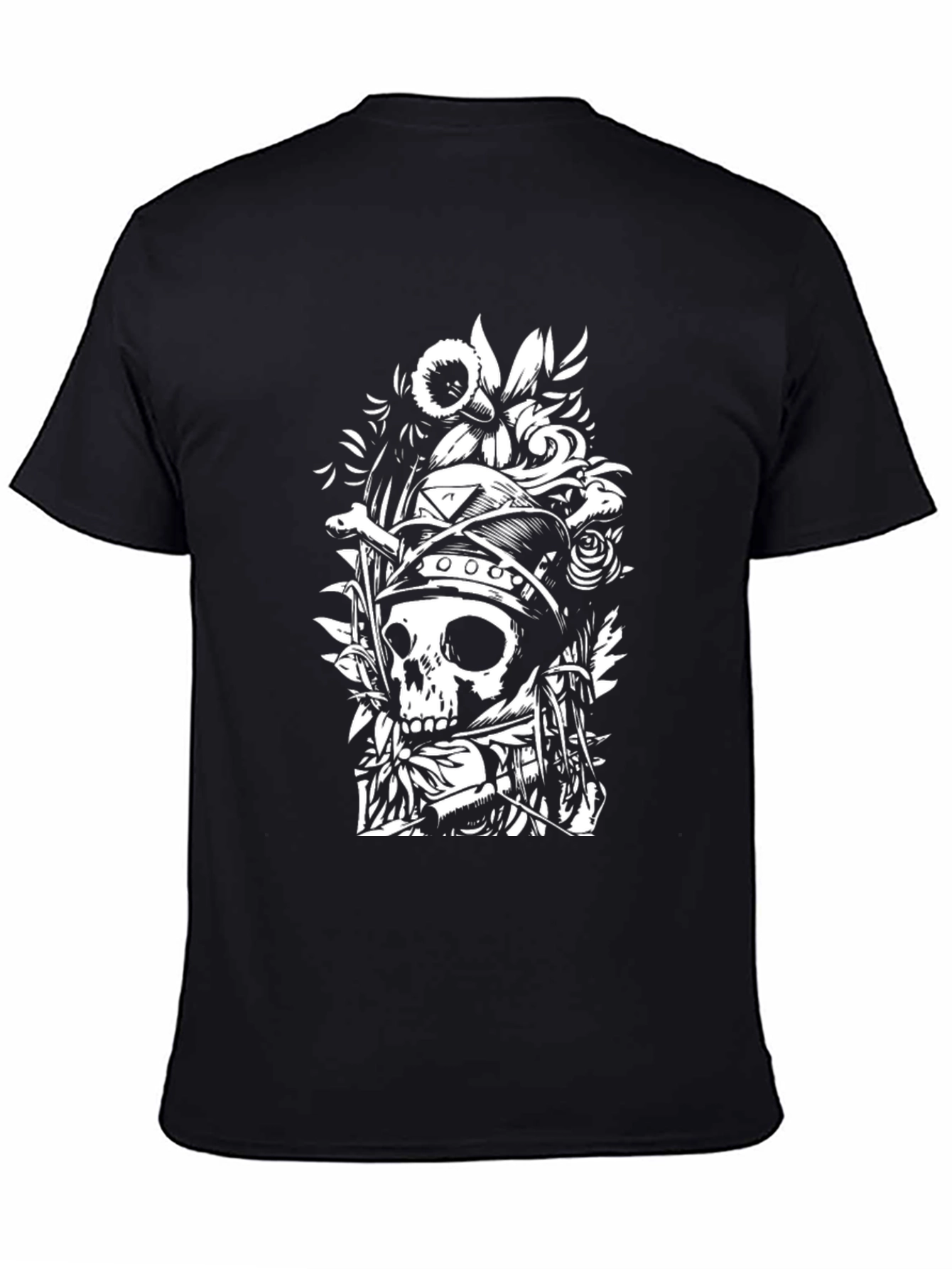 Skull & Floral Graphic Black T-Shirt