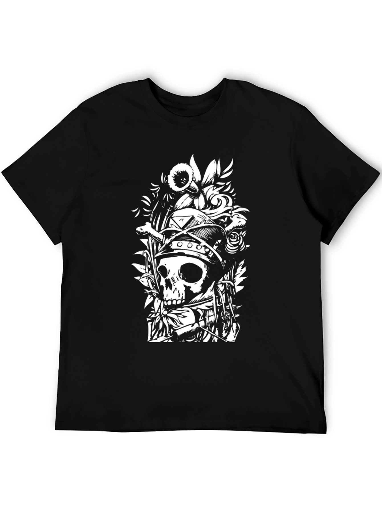 Skull & Floral Graphic Black T-Shirt