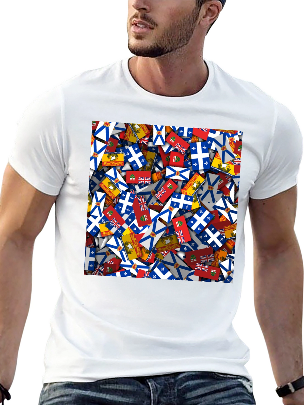 Novelty Canadian Provincial Flag Pattern Black T-Shirt